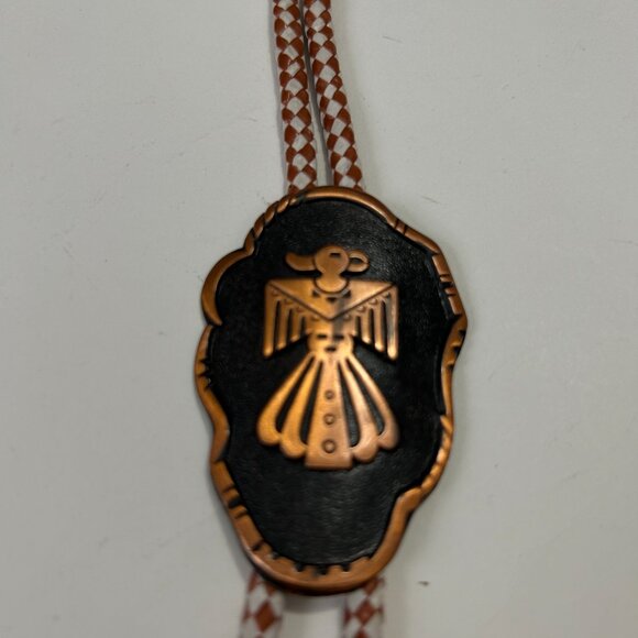 Solid Copper Thunderbird Slide Bolo Tie Native American Southwestern Stamped - Picture 13 of 13